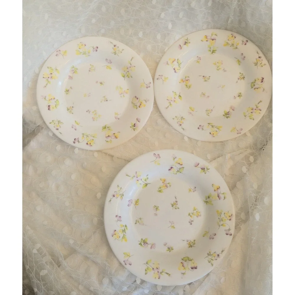 Martha Stewart Everyday France Yellow Purple Pansy Glass Salad Plates Set of 3